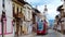 Cuenca, Ecuador, City tramway on street in hstorical center of city