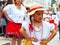 Cuenca, Ecuador. Little girl dancer dressed in colorful costumes as cuencana