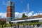 Cuenca, Ecuador. Modern Observation Tower and fountain in park Libertad park Freedomr