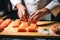 Culinary artistry at its finest: a chef\\\'s hands meticulously prepare sushi rolls, a Japanese specialty