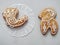 Culinary background. Homemade Christmas sugar cookies glazed with royal icing. Christmas biscuits in the shape of animals.