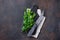 Culinary background with knife, parsley and cutting board