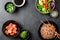 Culinary background of poke bowl ingredients