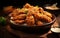 Culinary Comfort: Fried Chicken on a Wooden Plate. Generative By Ai