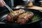 Culinary delight close up of beef roll in frying pan