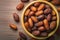 Culinary elegance Dates in a bowl on wooden backdrop