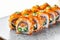 Culinary elegance Philadelphia rolls with salmon, cream cheese, cucumber tobiko