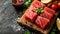 Culinary Harmony: Close Up of Fresh Raw Tuna Fillet Steak and Sashimi in Japan