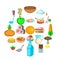 Culinary ingredient icons set, cartoon style
