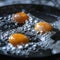 Culinary magic eggs frying in pan with water, masterpiece emerging