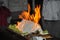 Culinary masterpiece Pike fish on fire