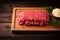 Culinary precision uncooked minced beef on a wooden butcher board
