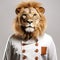 Culinary Roar: Lion Dressed in Chef Costume Isolated on White Background. Generative ai