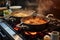 Culinary symphony Pots simmer with cooking food on a gas stove