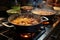 Culinary symphony Pots simmer with cooking food on a gas stove