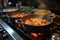 Culinary symphony Pots simmer with cooking food on a gas stove