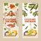 Culinary tourism vertical banners, vector illustration. Travel food experience, taste traditional dishes of different