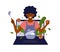 Culinary video blog or channel with african american woman preparing healthy food and looking out of laptop screen