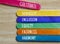 Cultivate diversity, inclusion, equality, fairness and harmony text on colorful wooden stick. Business culture concept