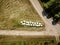 cultivated agriculture fields from above birds eye in summer