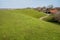 Cultivated Dutch dike landscape along the Wadden Sea in the north of Holland