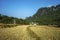 Cultivated farmland in dry season in Cao Bang province with Ban Gioc waterfall in north of Vietnam.