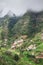 Cultivated terraced fields on the cliff top on the island of Madeira