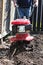 Cultivating garden soil in the spring with a rototiller