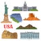 Culture, history, nature travel sights of USA icon