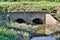 Culvert with dirty water and trash in the drains.