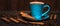 Cup of aromatic black coffee, coffee beans and cinnamon sticks on dark background. Still life. Panoramic banner.