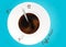 A cup of black coffee or chocolate.Realistic vector on pattern. Concept. Coffee time, watches.