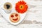 Cup black coffee smiled cookie Heart, love, flower