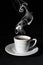 Cup black coffee, steam