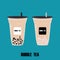 The cup with bubble tea.Cartoon milk tea with tapioca pearl. Bubble tea Taiwanese popular cold drink.vector illustration