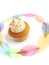 Cup cake with pretty leaves background