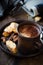 Cup of cappuccino coffee with cantucci biscuits