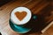 Cup of cappuccino coffee decorated cinnamon heart symbol.