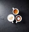 Cup of cappuccino, espresso macchiato and espresso