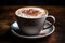 a cup of cappuccino sitting on a saucer on a table