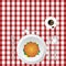 Cup of coffe with hamburger on tablecloth illustration