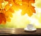 Cup of coffee and autumn leaves