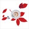 cup of coffee autumn mood wild grape leaves red berries wind art sunny day