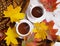 Cup of coffee autumn seasonal drink on concrete background