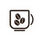 Cup of coffee with beans sign, dark brown flat vector icon isolated