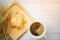 Cup of coffee and bread, barley