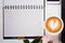 Cup of coffee cappuccino laptop flowers chocolate candy notebook mobile phone smartphone