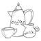 Cup of coffee, ceramic milk jug, coffee pot icon. Vector illustration of a coffee set.