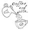 Cup of coffee, ceramic milk jug, coffee pot icon. Vector illustration of a coffee set.