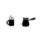 Cup with coffee and cezve for brewing coffee glyph icon